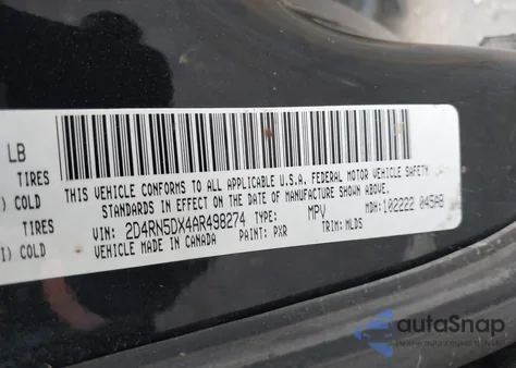 2010 Dodge Grand Caravan Sxt z USA, uszkodzony, nr VIN 2D4RN5DX4AR498274